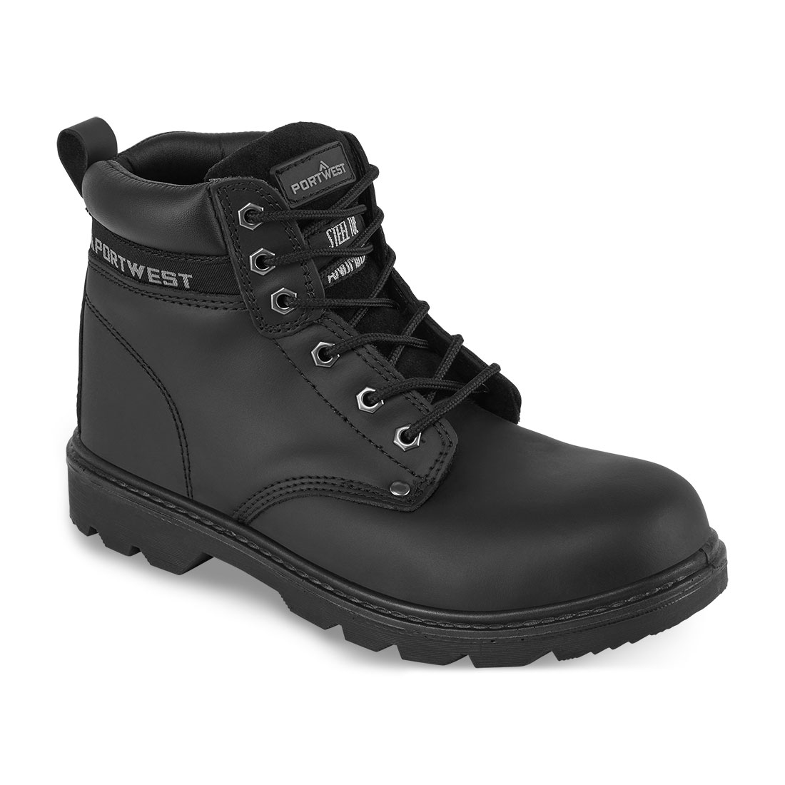 Metal free S1P boot with composite toecap and midsole. Black leather upper with dual density polyurethane sole unit.